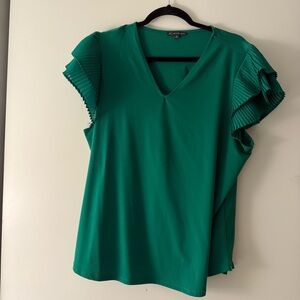 Adrianna Papell Green V-Neck Pleated Sleeve Top | XL